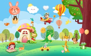 卡通儿童房背景墙图片