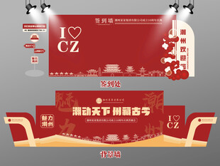 红色大气潮州签到墙潮州背景墙