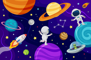 太空宇航员星球卡通宇宙火箭背景