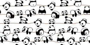 白色背景上姿态多样的熊猫图案重