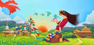 藏族女人插画藏式插画