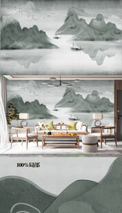 中式复古背景墙山水画
