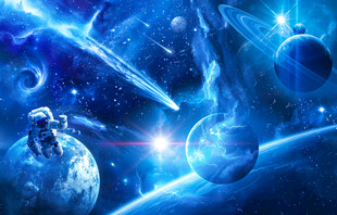 蓝色宇宙星空太空星球宇航员背景