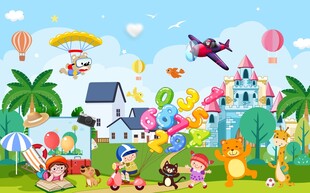 卡通儿童房背景墙图片