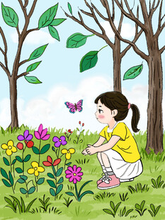 手绘春天主题插画