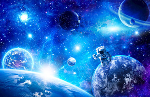 蓝色宇宙星空太空星球宇航员背景