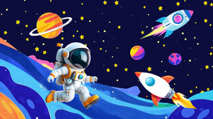 太空宇航员星球卡通宇宙火箭背景