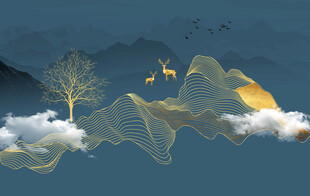 原创现代艺术靛蓝水墨山水