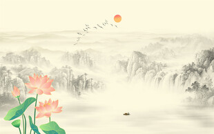 水墨荷花背景墙