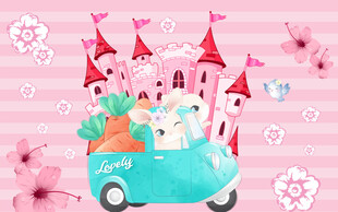 卡通城堡儿童房背景