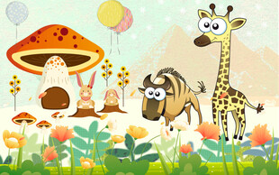 卡通动物儿童房背景墙