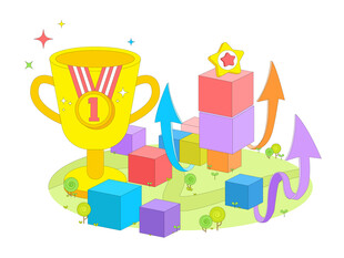 儿童彩色积木拼图彩色箭头奖杯