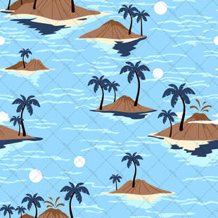 热带海岛风光无缝图案