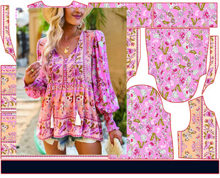 粉色花卉图案服饰设计图