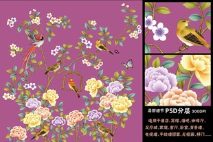 仿手绘高清花鸟