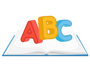 卡通打开的书彩色英文字母abc