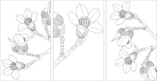 手绘花卉线条图案设计 矢量图