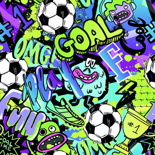 数码印花足球涂鸦图案设计