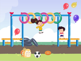 卡通幼儿园小朋友操场玩耍插画