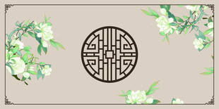 中式花鸟圆窗装饰图案