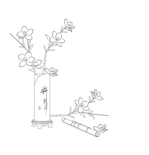 中式花瓶插花线稿图 矢量图