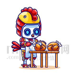 可爱卡通机器人小鸡厨师
