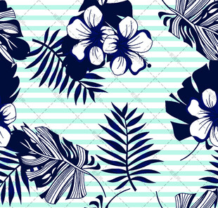 蓝底花卉植物图案设计