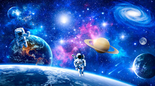 蓝色太空星球宇航员银河星空背景