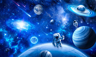 蓝色宇宙星空太空宇航员星球背景