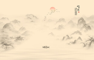 国画山水画背景墙壁画