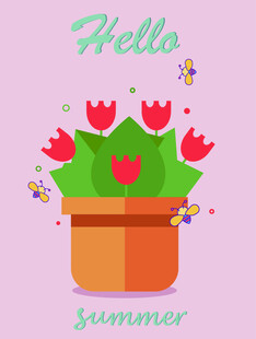 夏日花盆中的艳丽郁金香