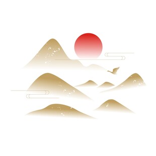 中国风中式水墨群山飞鸟云纹