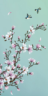 新中式玉兰花工笔花鸟玄关装饰画