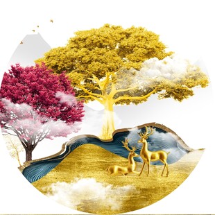 圆形抽象金山麋鹿发财树