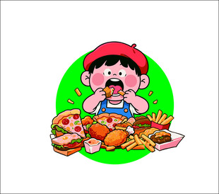 贪吃小男孩与丰盛美食