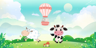 卡通牛羊儿童房背景