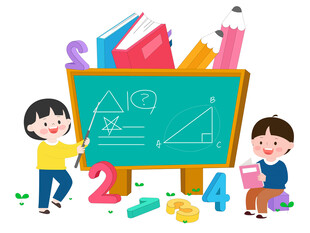 数学课黑板数学公式彩色数字插画