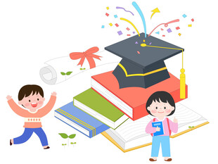 高考学士帽博士帽看书学习插画