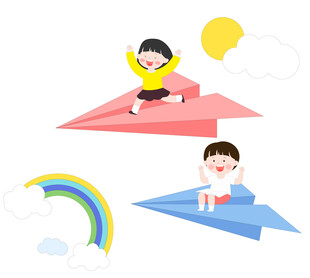 毕业季坐在纸飞机上的学生插画