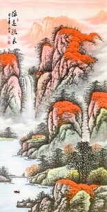 旭日东升竖版玄关山水画国画