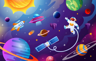卡通宇航员星球太空火箭儿童背景