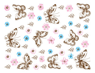 花卉蝴蝶图案背景纹理