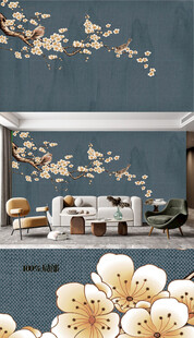 中式客厅背景墙花卉装饰