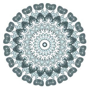 蓝白圆形曼陀罗花纹图案