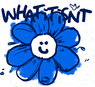 蓝色笑脸花朵创意插画