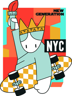 滑板小人纽约风酷炫插画