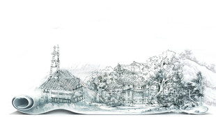 水墨风城市景观手绘图 