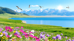 草原湖泊高原雪山