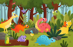 卡通森林可爱恐龙世界儿童背景墙