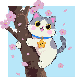 树上萌猫 猫咪卡通 可爱